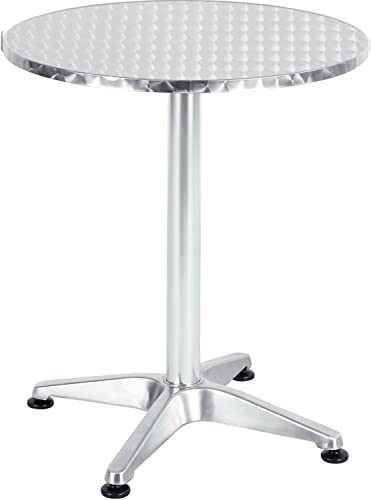 BTEXPERT Silver Indoor Outdoor 23.75" Round Restaurant Table for Patio Stainless Steel Aluminum Furniture with Base, 23.75Inch X 27.7" Height-One