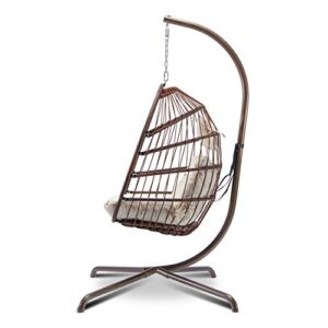 Egg Chair with Cover Indoor Hanging Swing Chair with Stand Rattan Wicker Patio Swing Chair 300 lbs Hanging Chair Outdoor Egg Chair with Stand for Kids Teens Adults (Brown)