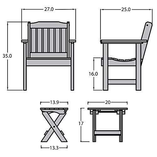 Highwood AD-KITCHGL1-CGE Lehigh (2) Garden Chairs with Folding Side Table, Coastal Teak