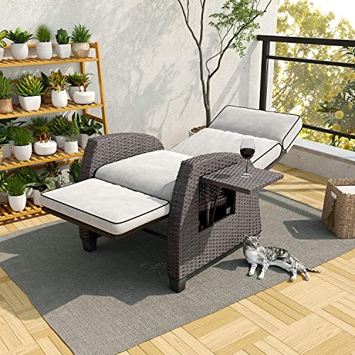 Grand patio Outdoor Recliners Chair for Patio with Hand-Woven Wicker Adjustable Angle Chaise Lounge Wicker Chair for Indoor & Outdoor,Griege