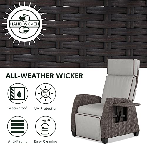 Grand patio Outdoor Recliners Chair for Patio with Hand-Woven Wicker Adjustable Angle Chaise Lounge Wicker Chair for Indoor & Outdoor,Griege