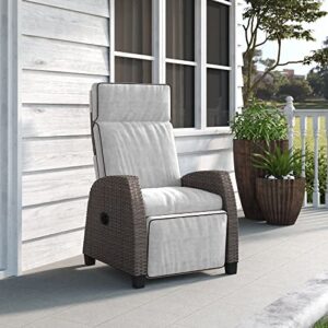 Grand patio Outdoor Recliners Chair for Patio with Hand-Woven Wicker Adjustable Angle Chaise Lounge Wicker Chair for Indoor & Outdoor,Griege