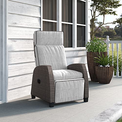 Grand patio Outdoor Recliners Chair for Patio with Hand-Woven Wicker Adjustable Angle Chaise Lounge Wicker Chair for Indoor & Outdoor,Griege