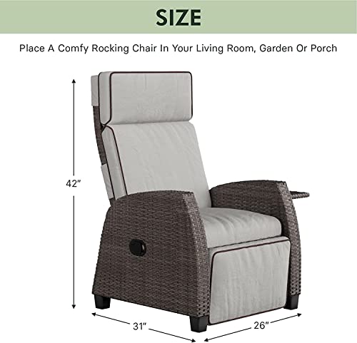 Grand patio Outdoor Recliners Chair for Patio with Hand-Woven Wicker Adjustable Angle Chaise Lounge Wicker Chair for Indoor & Outdoor,Griege