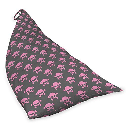 Lunarable Skull Lounger Chair Bag, Vivid Pirate on Pale Background Head of a Skeleton and Bones Halloween Themed, High Capacity Storage with Handle Container, Lounger Size, Pink Taupe