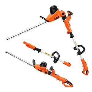 garcare 2 in 1 electric pole hedge trimmer, power hedge trimmer with 20 inch dual-action laser cut & adjustable cutting head, 4.8amp, 600w, corded