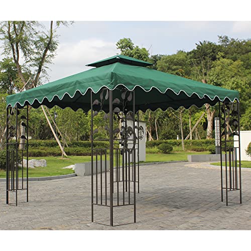 DockMoor 118"x118" Gazebo Canopy Top Replacement 10x10 Canopy Cover 2 Tier (Green-Wave Edge)