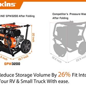 Genkins GPW3200 Gas Powered Foldable Pressure Washer 3200 PSI and 2.5 GPM, Soap Tank and Five Nozzle Set | Compact & Foldable