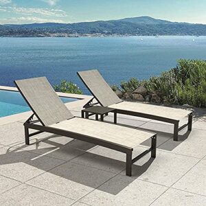 Crestlive Products Aluminum Adjustable Chaise Lounge Chair and Table Set Outdoor Five-Position Recliner, Curved Design, All Weather for Patio, Beach, Yard, Pool (Beige)