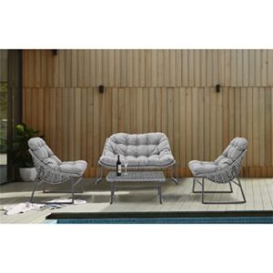 QUUL Rattan Sofa Set Outdoor Indoor Garden Patio Furniture 4 Pieces Set 1 Double Sofa + 2 Single Sofas + 1 Table