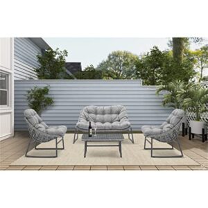 QUUL Rattan Sofa Set Outdoor Indoor Garden Patio Furniture 4 Pieces Set 1 Double Sofa + 2 Single Sofas + 1 Table
