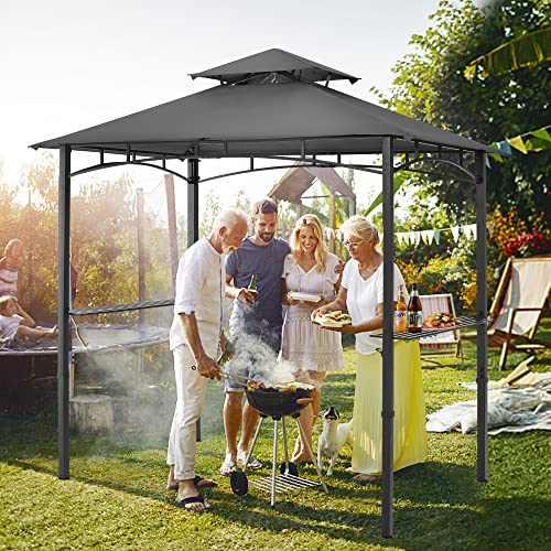 OUTDOOR WIND Grill Gazebo 8x5 BBQ Gazebo Canopy with LED Light,Grey