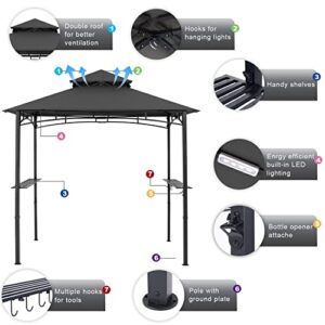 OUTDOOR WIND Grill Gazebo 8x5 BBQ Gazebo Canopy with LED Light,Grey