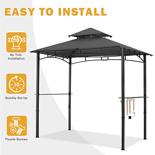 OUTDOOR WIND Grill Gazebo 8x5 BBQ Gazebo Canopy with LED Light,Grey