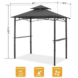 OUTDOOR WIND Grill Gazebo 8x5 BBQ Gazebo Canopy with LED Light,Grey