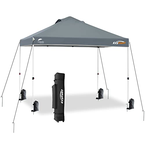 EzyFast Patented Umbrella Structure Instant Beach Canopy Shelter, Portable Straight Leg Pop Up Shade Tent with Wheeled Carry Bag (10'x10', Space Gray)