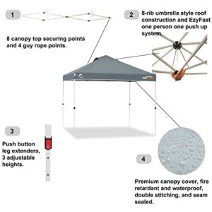 EzyFast Patented Umbrella Structure Instant Beach Canopy Shelter, Portable Straight Leg Pop Up Shade Tent with Wheeled Carry Bag (10'x10', Space Gray)