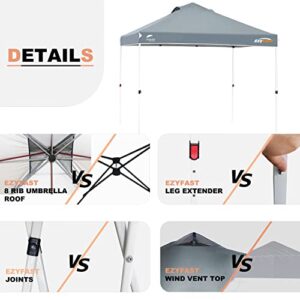 EzyFast Patented Umbrella Structure Instant Beach Canopy Shelter, Portable Straight Leg Pop Up Shade Tent with Wheeled Carry Bag (10'x10', Space Gray)
