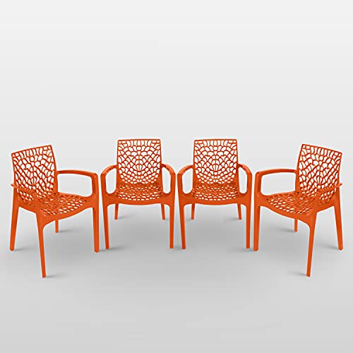 Green Boheme Gruvyer Indoor Outdoor Armchairs 4 Chairs, Orange, Patio, Dining, Pool, Garden, Stacking, Never Rusts, Italian