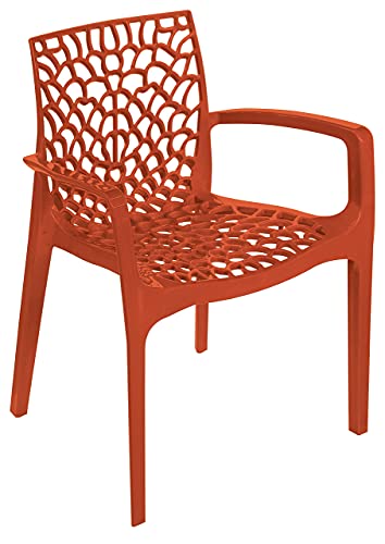 Green Boheme Gruvyer Indoor Outdoor Armchairs 4 Chairs, Orange, Patio, Dining, Pool, Garden, Stacking, Never Rusts, Italian