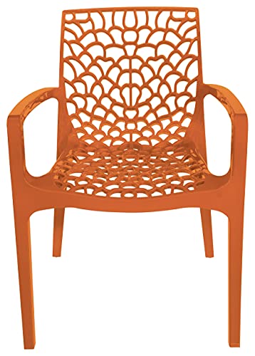 Green Boheme Gruvyer Indoor Outdoor Armchairs 4 Chairs, Orange, Patio, Dining, Pool, Garden, Stacking, Never Rusts, Italian