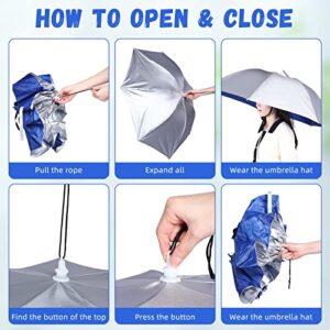 Sanwuta 5 Pcs Fishing Umbrella Hat 37 Inches Large Head Umbrella Folding Hands Free Umbrella Adjustable Elastic Wearable Umbrella for Fishing Camping Gardening Outdoor Golf