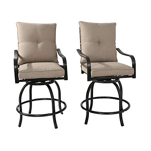 PATIO TREE Outdoor Counter Height Bar Stools, Patio Swivel Bar Chairs with Polyester Cushions, Set of 2