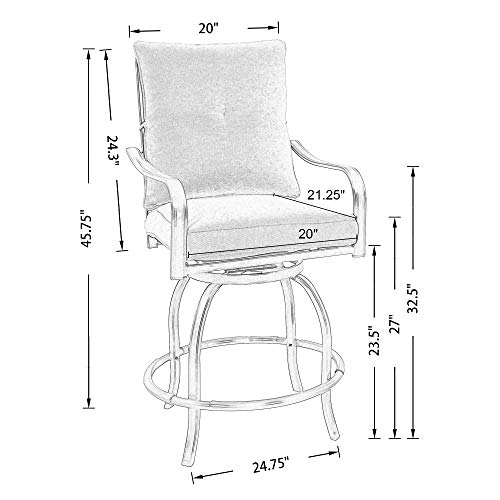 PATIO TREE Outdoor Counter Height Bar Stools, Patio Swivel Bar Chairs with Polyester Cushions, Set of 2