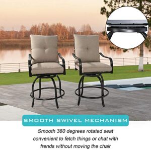 PATIO TREE Outdoor Counter Height Bar Stools, Patio Swivel Bar Chairs with Polyester Cushions, Set of 2