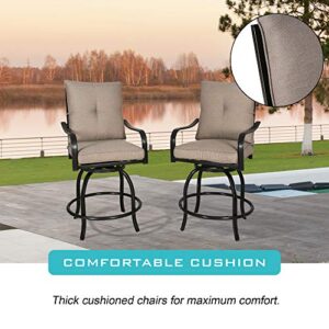 PATIO TREE Outdoor Counter Height Bar Stools, Patio Swivel Bar Chairs with Polyester Cushions, Set of 2