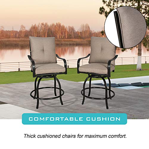 PATIO TREE Outdoor Counter Height Bar Stools, Patio Swivel Bar Chairs with Polyester Cushions, Set of 2