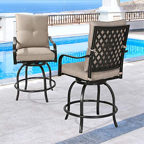 PATIO TREE Outdoor Counter Height Bar Stools, Patio Swivel Bar Chairs with Polyester Cushions, Set of 2