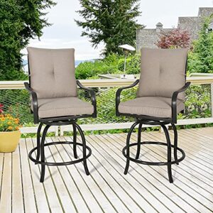 PATIO TREE Outdoor Counter Height Bar Stools, Patio Swivel Bar Chairs with Polyester Cushions, Set of 2