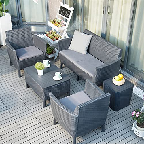 QUUL Rattan Sofa Coffee Table Four-Piece Set Combination Balcony Sofa Hotel Balcony Plastic Outdoor