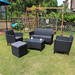 QUUL Rattan Sofa Coffee Table Four-Piece Set Combination Balcony Sofa Hotel Balcony Plastic Outdoor