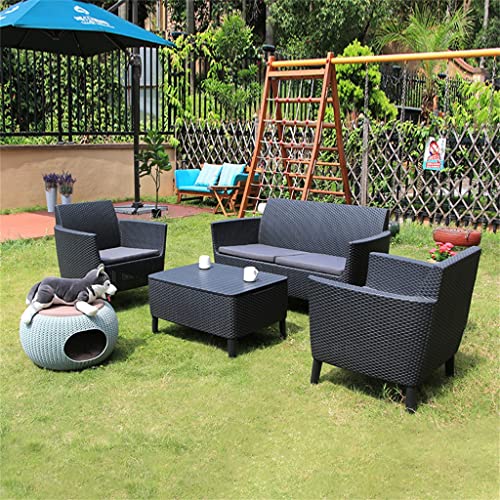 QUUL Rattan Sofa Coffee Table Four-Piece Set Combination Balcony Sofa Hotel Balcony Plastic Outdoor