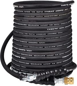 yamatic 3/8″ pressure washer hose 4000 psi 50ft hot water power washer hose max 212°f with swivel quick connect, commercial grade steel wire braided & synthetic rubber jacket, kink resistant