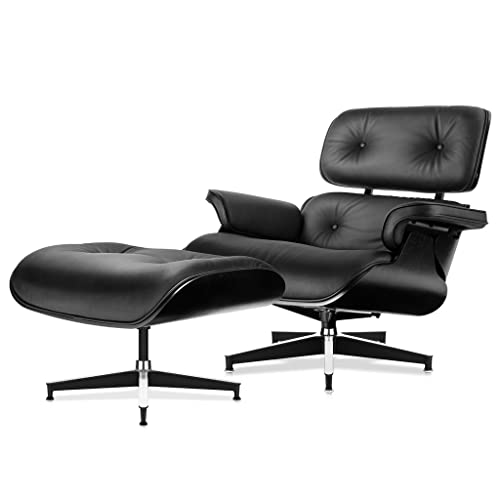 QUUL Lounge Chair Lounge Chair with Furniture Real Leather Swivel Recline Chairs Leisure Sofa for Living Room (Color : Black)