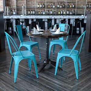 BizChair 4 Pack Crystal Teal-Blue Metal Indoor-Outdoor Stackable Chair - Kitchen Furniture