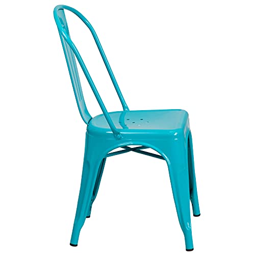 BizChair 4 Pack Crystal Teal-Blue Metal Indoor-Outdoor Stackable Chair - Kitchen Furniture