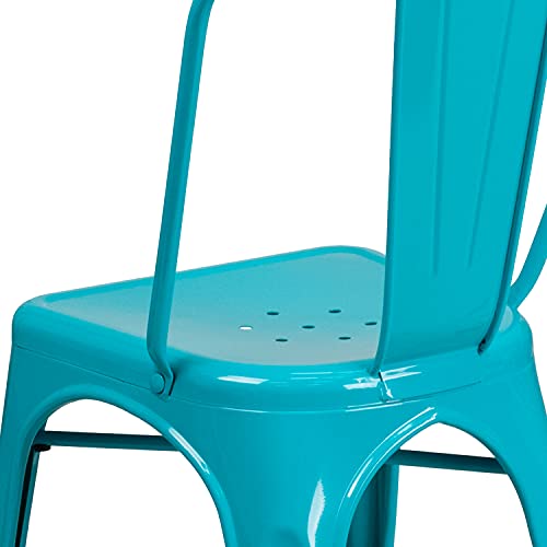 BizChair 4 Pack Crystal Teal-Blue Metal Indoor-Outdoor Stackable Chair - Kitchen Furniture