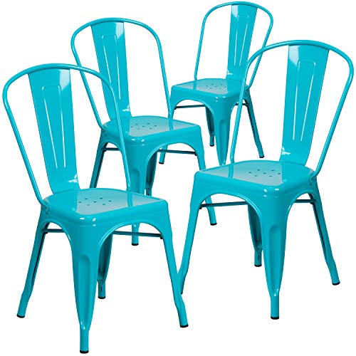 BizChair 4 Pack Crystal Teal-Blue Metal Indoor-Outdoor Stackable Chair - Kitchen Furniture