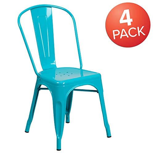 BizChair 4 Pack Crystal Teal-Blue Metal Indoor-Outdoor Stackable Chair - Kitchen Furniture