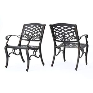 christopher knight home myrtle beach outdoor aluminum dining chairs, 2-pcs set, shiny copper