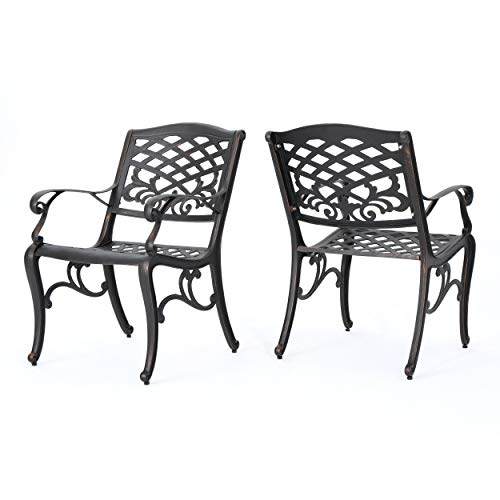 Christopher Knight Home Myrtle Beach Outdoor Aluminum Dining Chairs, 2-Pcs Set, Shiny Copper