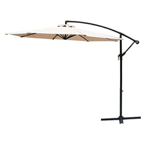 flame&shade 10 ft cantilever hanging offset outdoor patio umbrella with base stand – beige