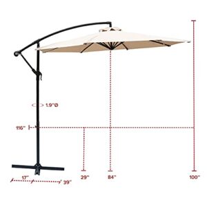 FLAME&SHADE 10 ft Cantilever Hanging Offset Outdoor Patio Umbrella with Base Stand - Beige