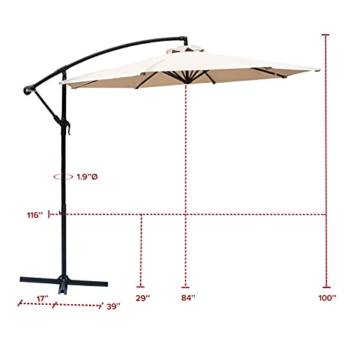 FLAME&SHADE 10 ft Cantilever Hanging Offset Outdoor Patio Umbrella with Base Stand - Beige