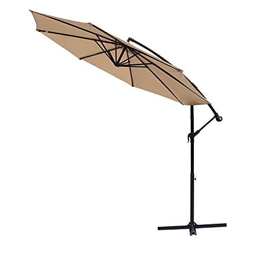 FLAME&SHADE 10 ft Cantilever Hanging Offset Outdoor Patio Umbrella with Base Stand - Beige