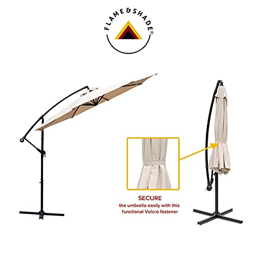 FLAME&SHADE 10 ft Cantilever Hanging Offset Outdoor Patio Umbrella with Base Stand - Beige